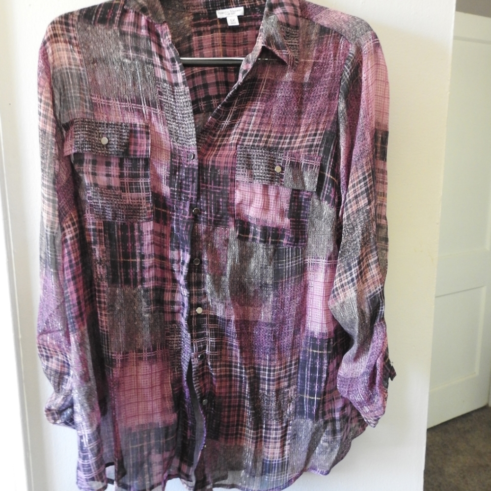 Purple plaid shear long sleeve shirt